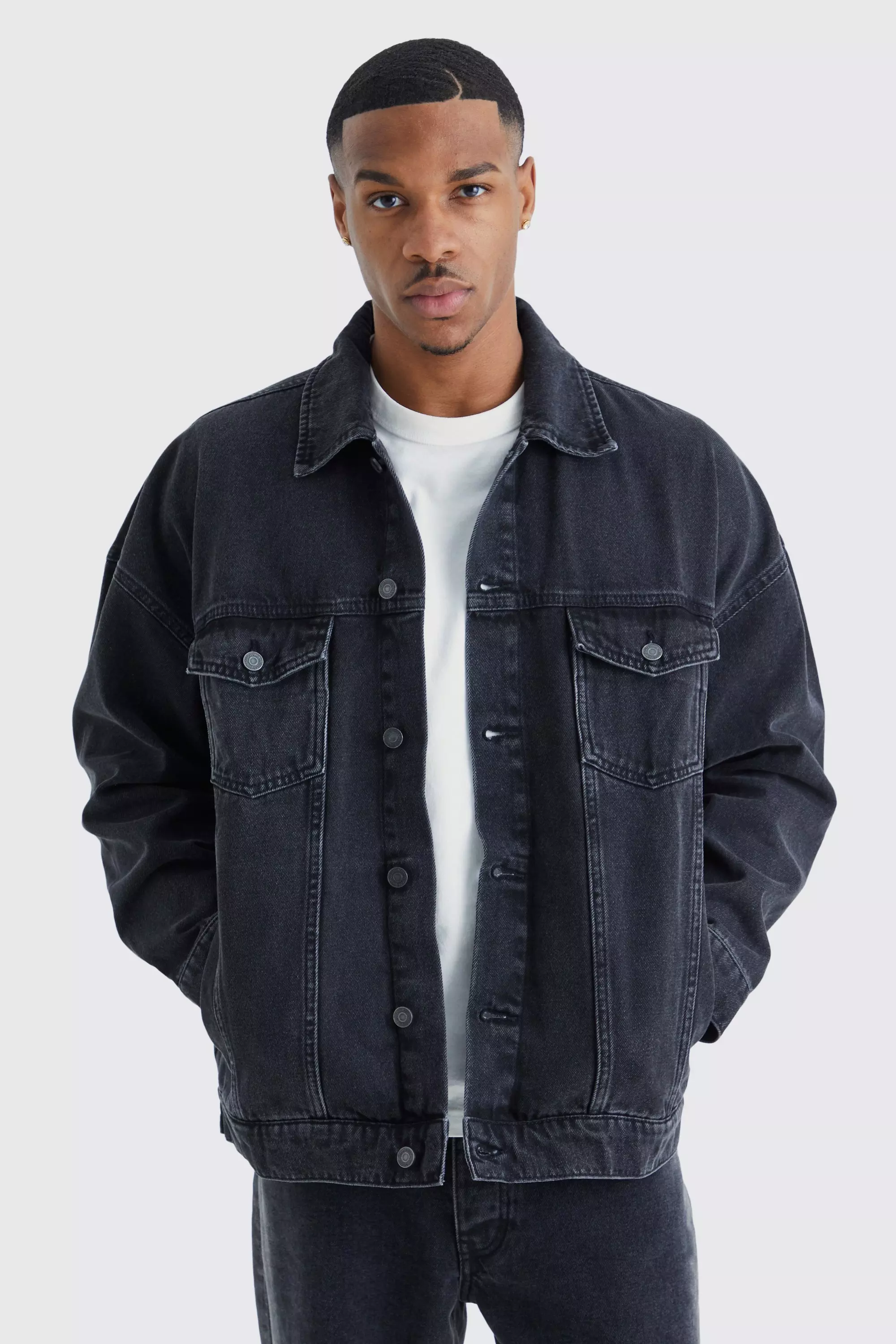 Oversized denim jacket with 2024 hood